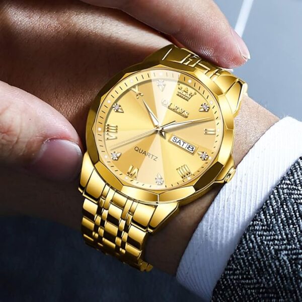 OLEVS Watch for Men Diamond Business Dress Analog Quartz Stainless Steel Waterproof Luminous Date Two Tone Luxury Casual Wrist Watch - Image 6