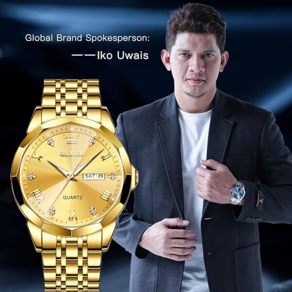 OLEVS Watch for Men Diamond Business Dress Analog Quartz Stainless Steel Waterproof Luminous Date Two Tone Luxury Casual Wrist Watch - Image 9