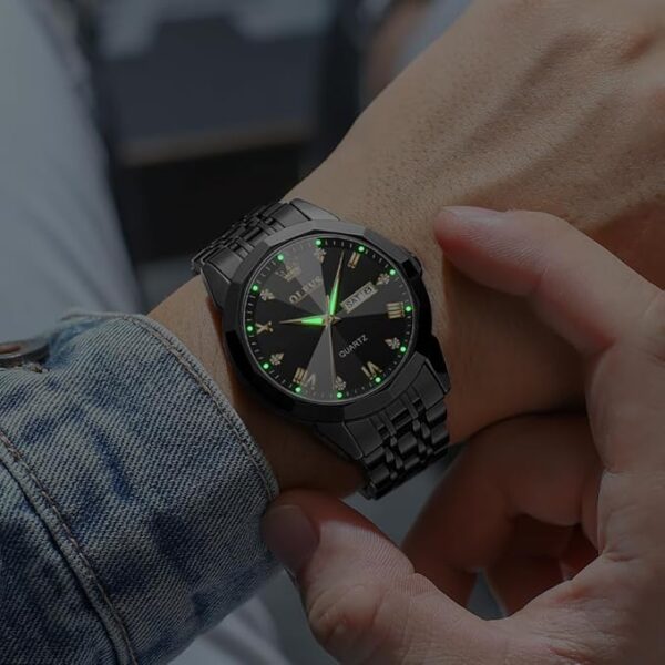 OLEVS Watch for Men Diamond Business Dress Analog Quartz Stainless Steel Waterproof Luminous Date Two Tone Luxury Casual Wrist Watch - Image 3