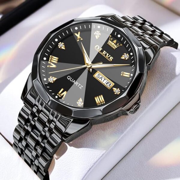 OLEVS Watch for Men Diamond Business Dress Analog Quartz Stainless Steel Waterproof Luminous Date Two Tone Luxury Casual Wrist Watch - Image 4