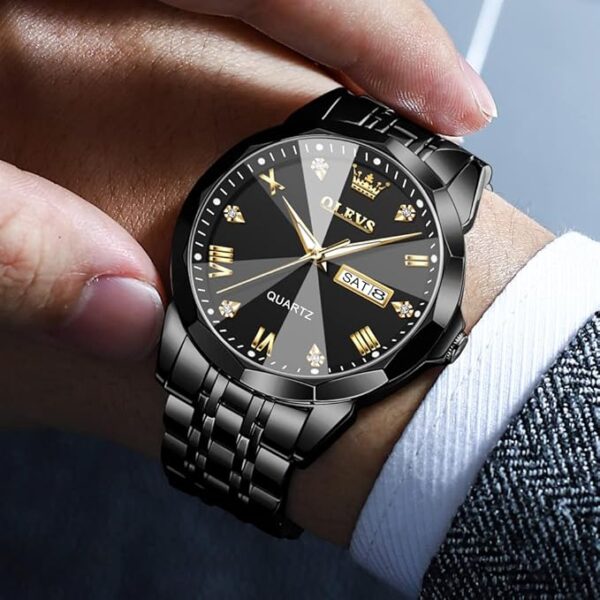 OLEVS Watch for Men Diamond Business Dress Analog Quartz Stainless Steel Waterproof Luminous Date Two Tone Luxury Casual Wrist Watch - Image 2