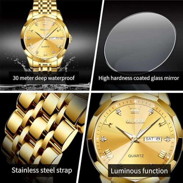 OLEVS Watch for Men Diamond Business Dress Analog Quartz Stainless Steel Waterproof Luminous Date Two Tone Luxury Casual Wrist Watch - Image 7