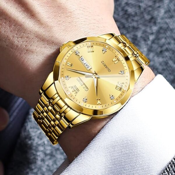 OLEVS Watch for Men Diamond Business Dress Analog Quartz Stainless Steel Waterproof Luminous Date Two Tone Luxury Casual Wrist Watch - Image 8