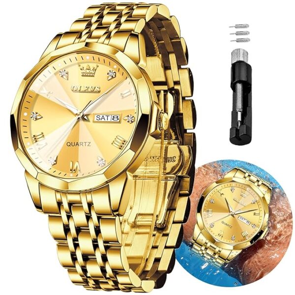 OLEVS Watch for Men Diamond Business Dress Analog Quartz Stainless Steel Waterproof Luminous Date Two Tone Luxury Casual Wrist Watch - Image 10